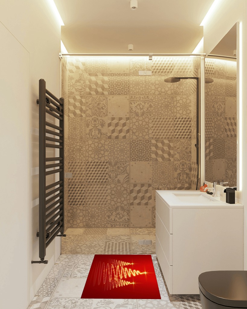 Bathroom rug ideas red in White Tiled Bathroom
