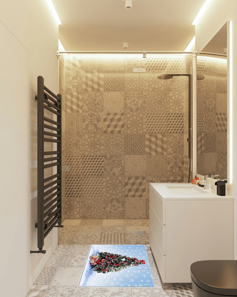 Bathroom rug ideas blue in White Tiled Bathroom