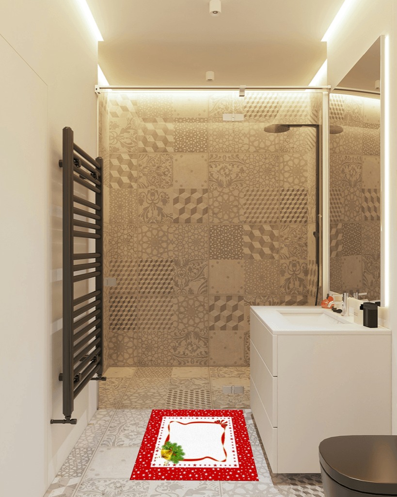 Bathroom rug ideas red 2x3 in White Tiled Bathroom