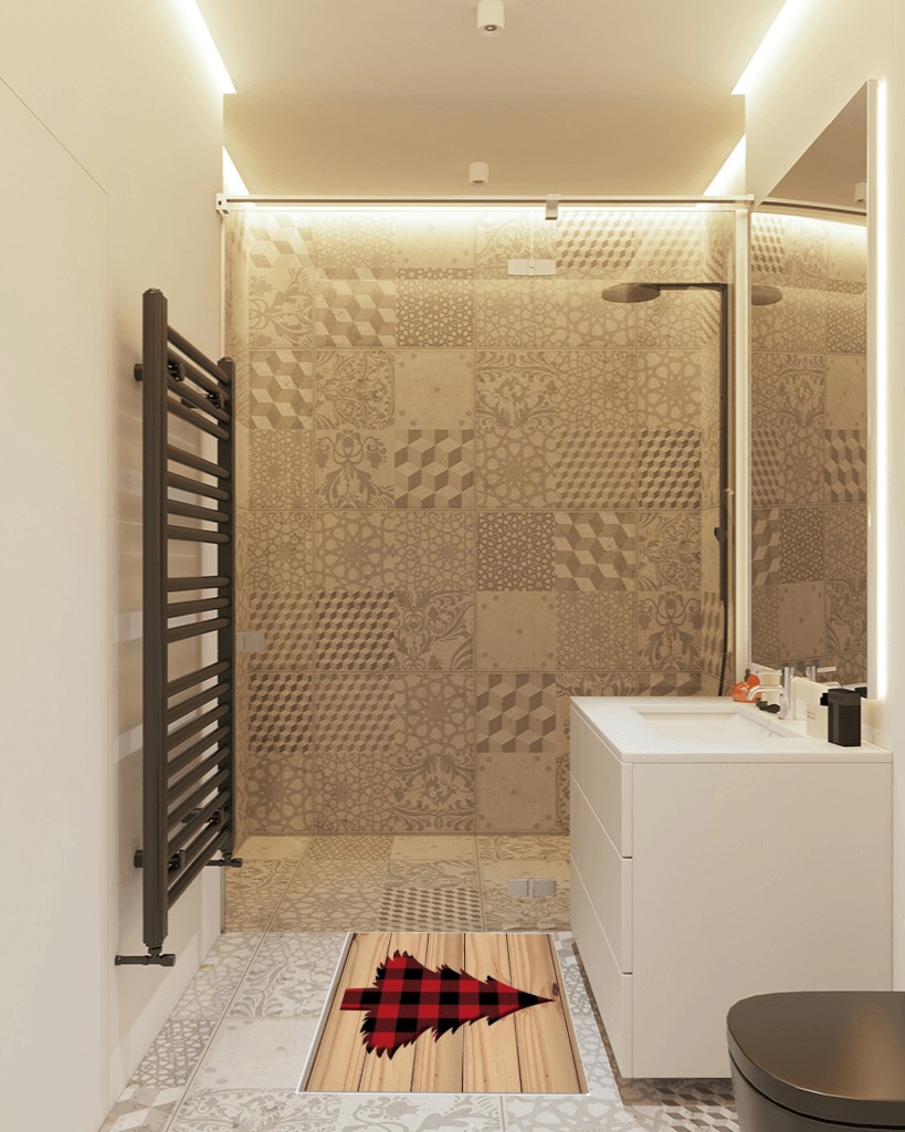 Bathroom rug ideas brown in White Tiled Bathroom