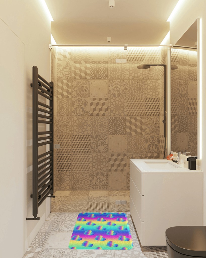Rug ideas in White Tiled Bathroom