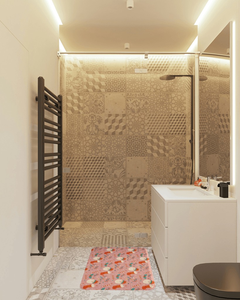 Rug ideas in White Tiled Bathroom