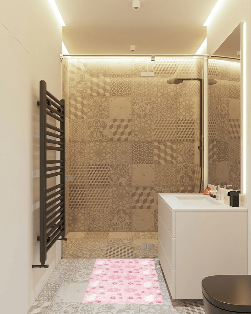 Rug ideas in White Tiled Bathroom