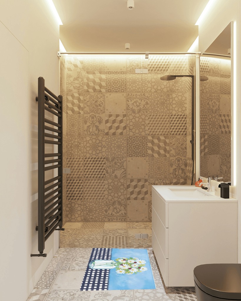 Rug ideas in White Tiled Bathroom