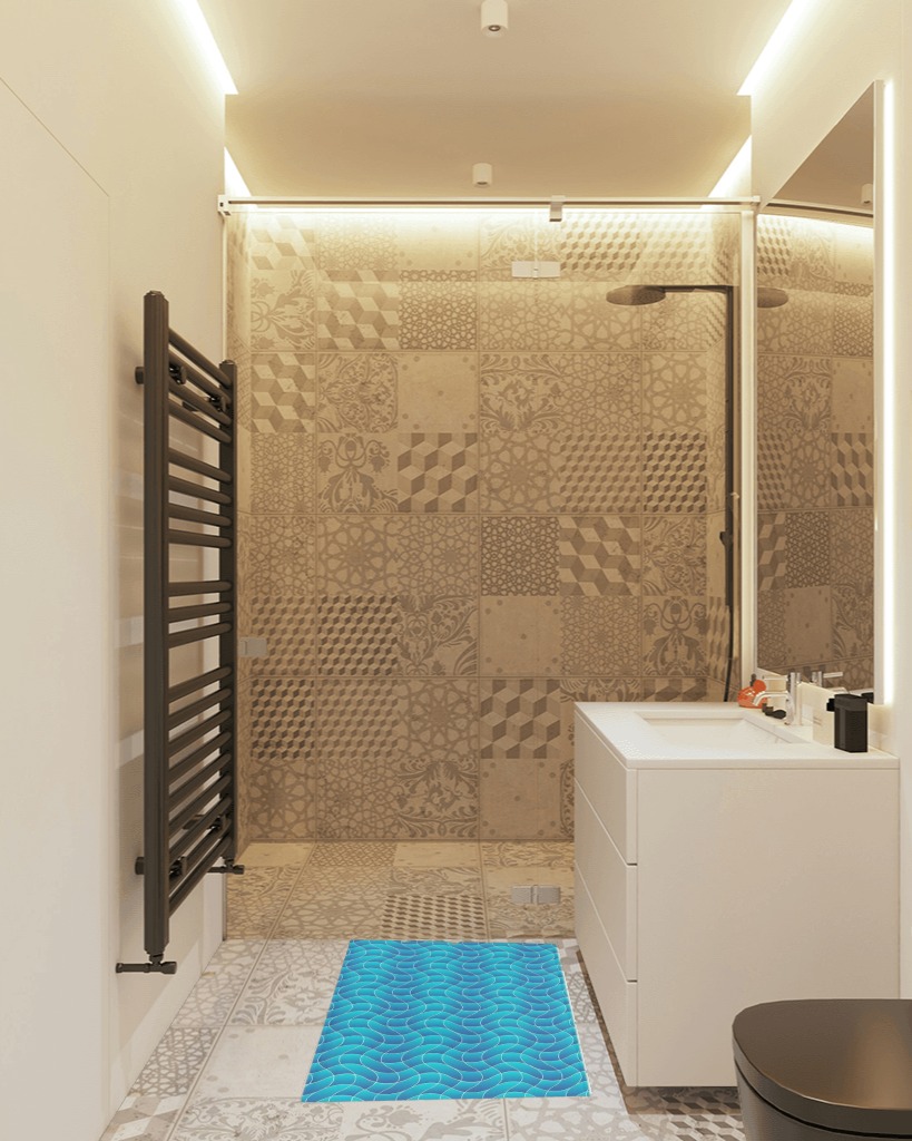 Rug ideas in White Tiled Bathroom