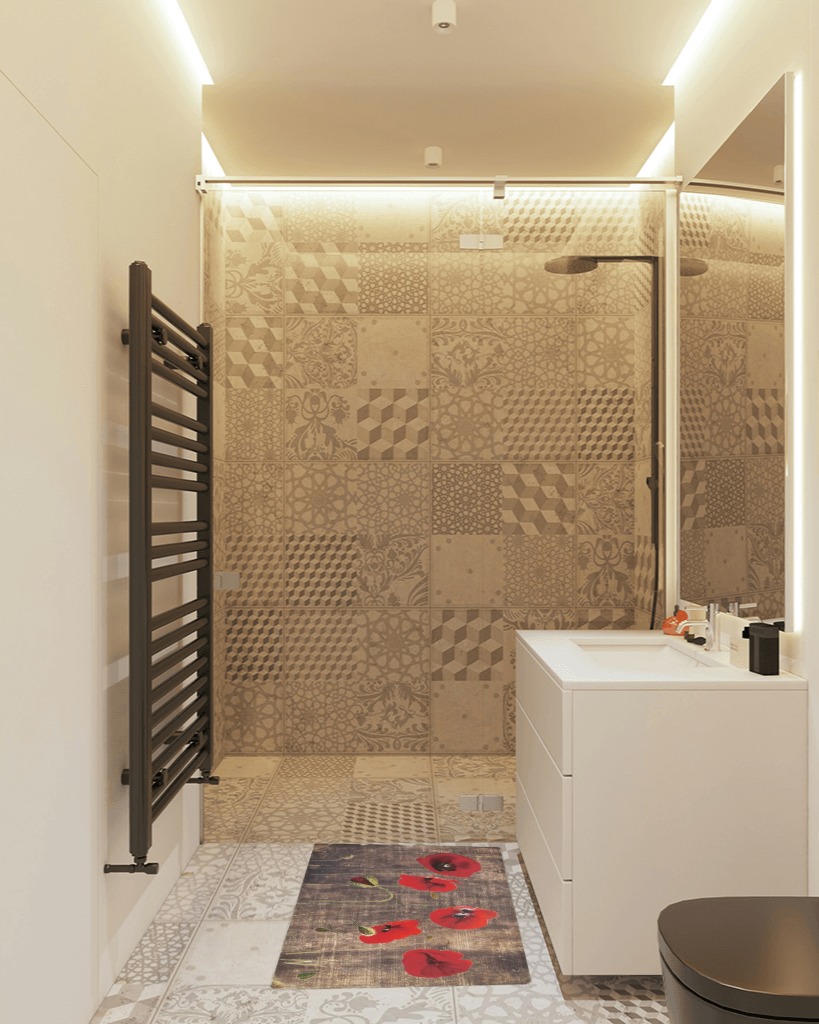 Rug ideas in White Tiled Bathroom