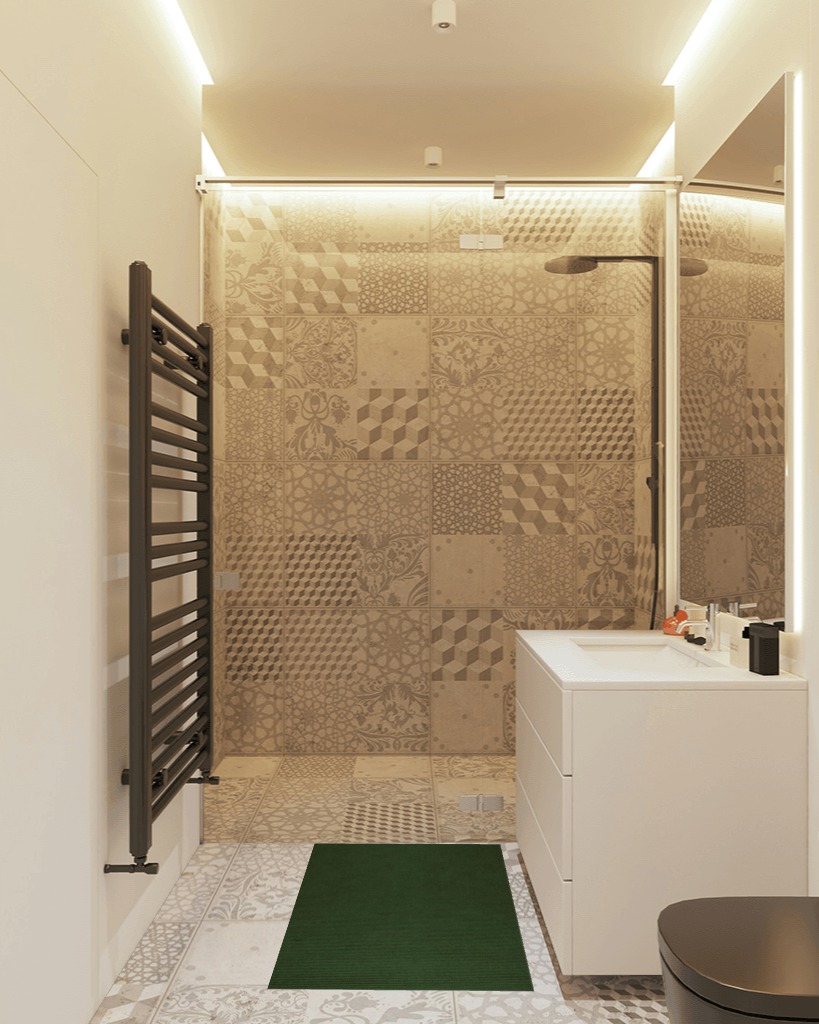 Rug ideas in White Tiled Bathroom