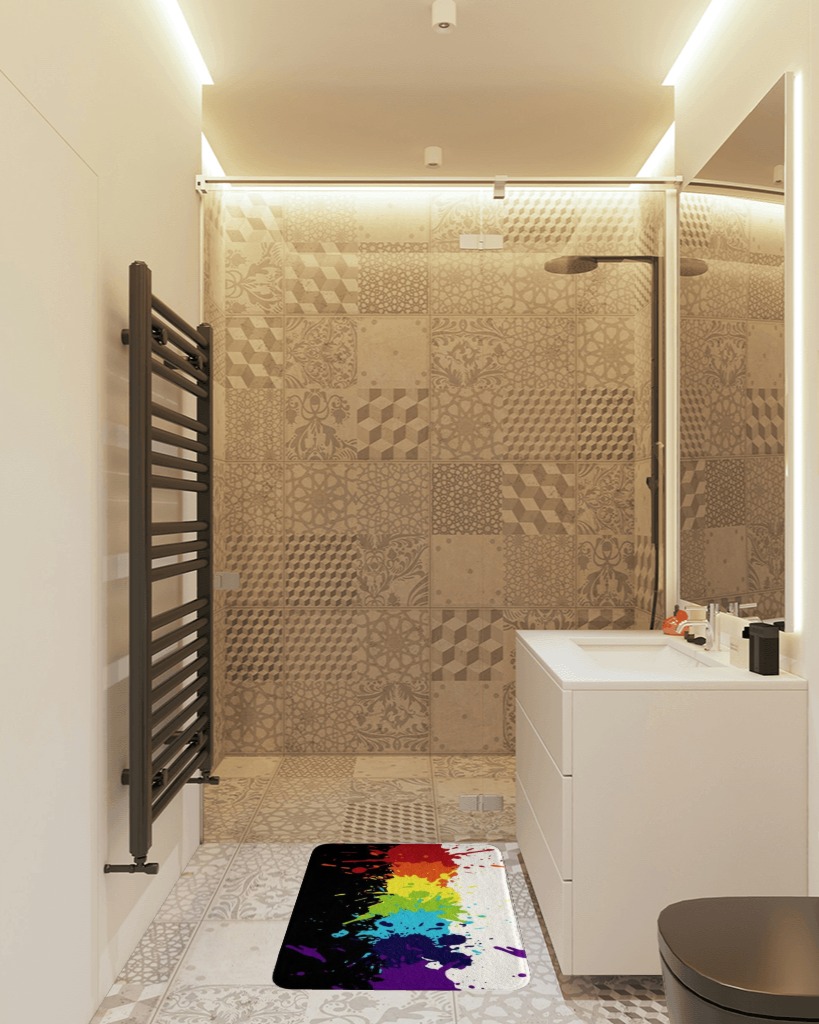 Rug ideas in White Tiled Bathroom