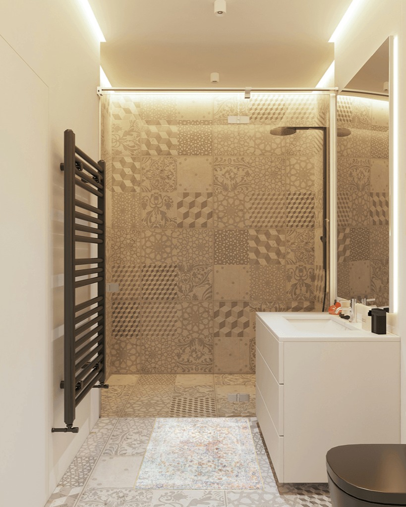 Rug ideas in White Tiled Bathroom
