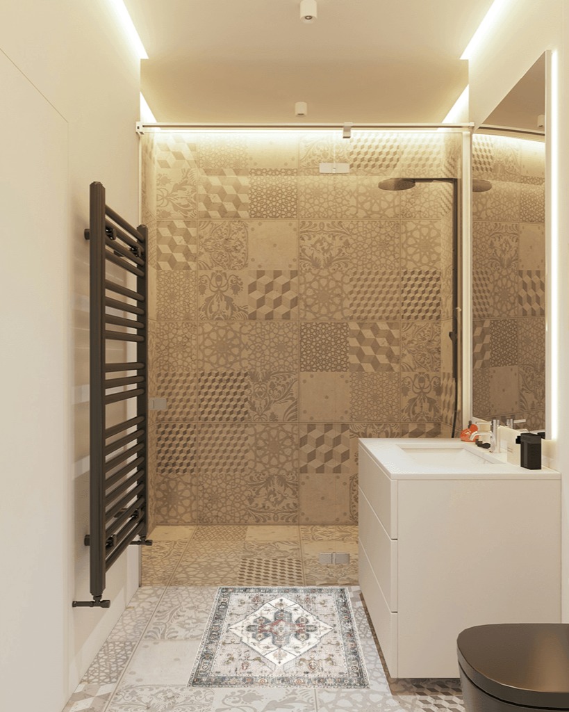 Rug ideas in White Tiled Bathroom
