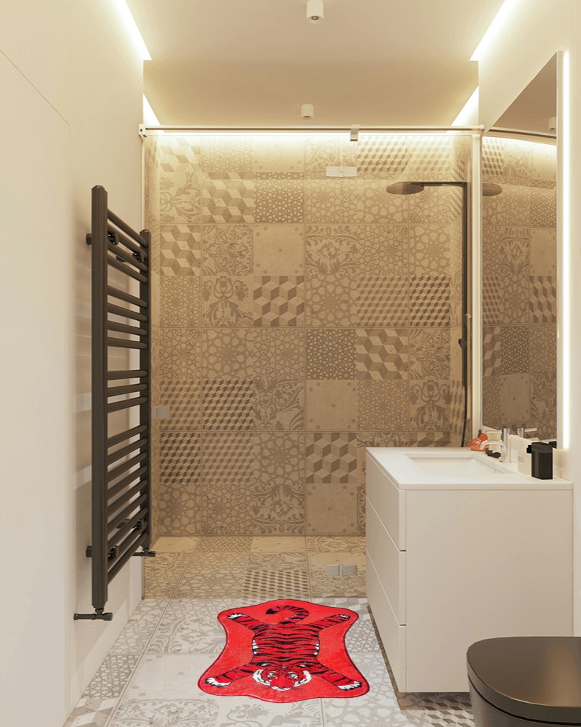 Bathroom rug ideas red 2x3 in White Tiled Bathroom