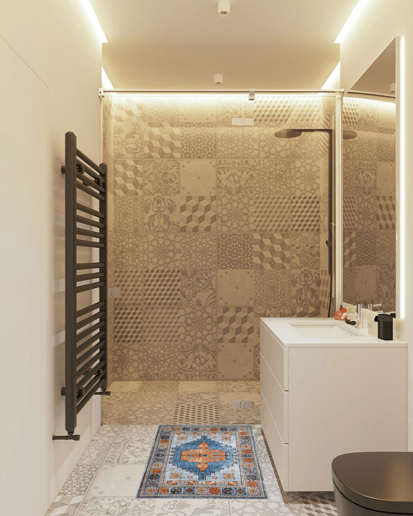 Bathroom rug ideas orange 2x3 in White Tiled Bathroom