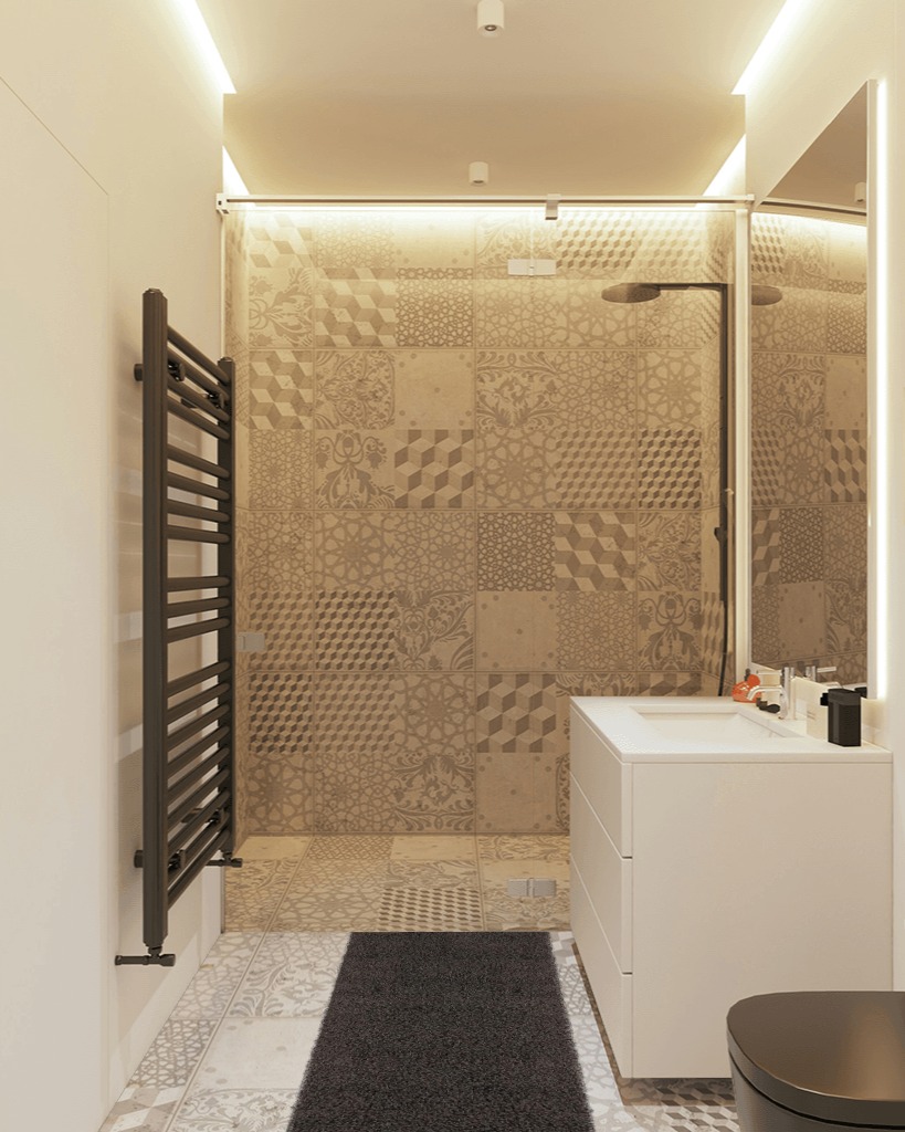 Bathroom rug ideas black 2x3 in White Tiled Bathroom