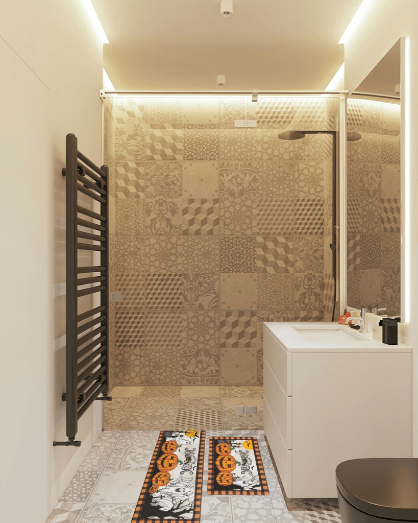 Bathroom rug ideas orange 2x3 in White Tiled Bathroom