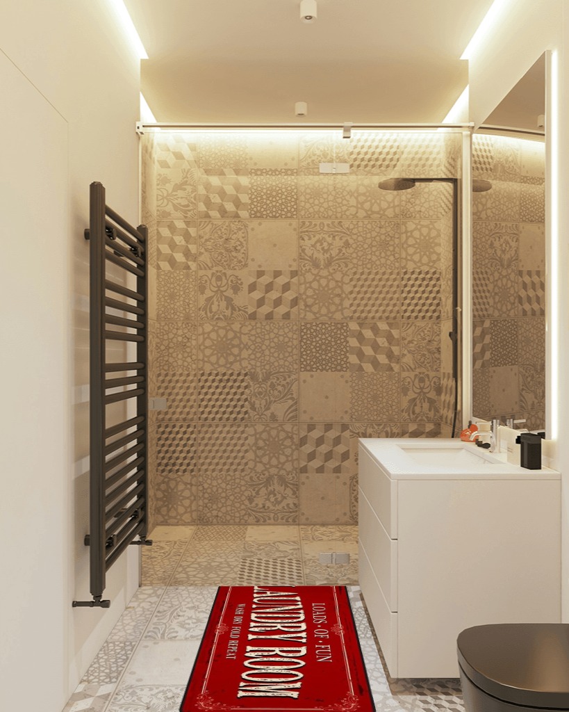 Bathroom rug ideas red 2x3 in White Tiled Bathroom
