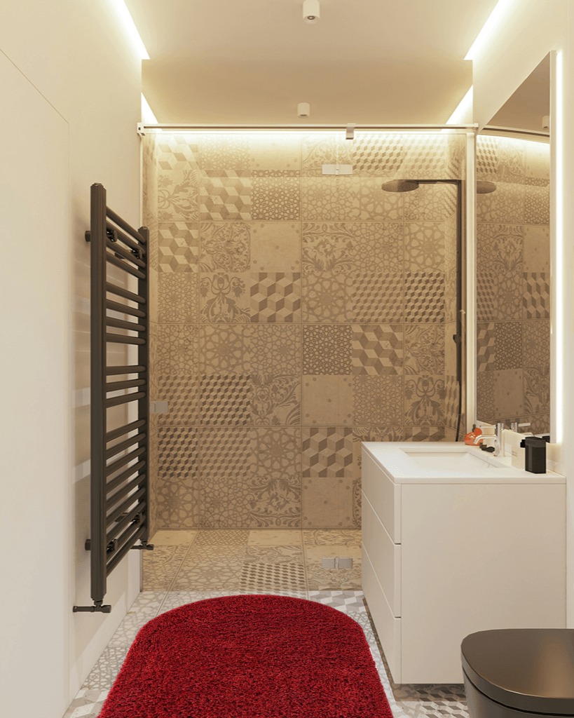 Bathroom rug ideas red 3x5 in White Tiled Bathroom