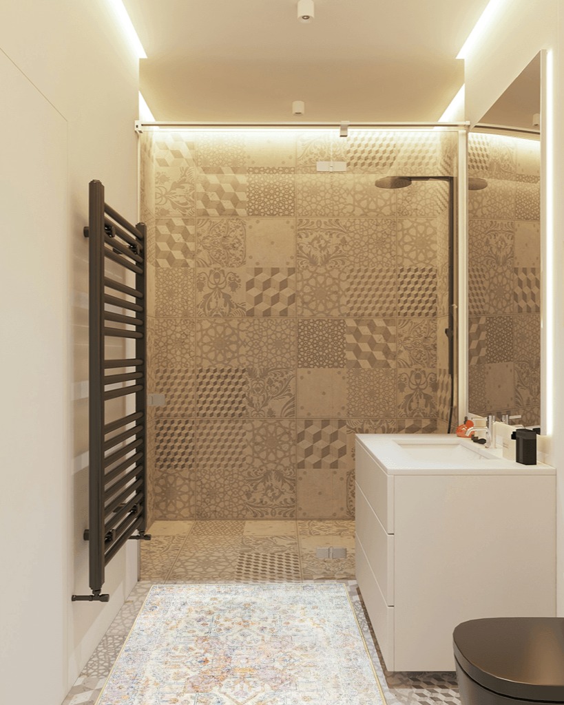 Bathroom rug ideas beige 3x5 in White Tiled Bathroom