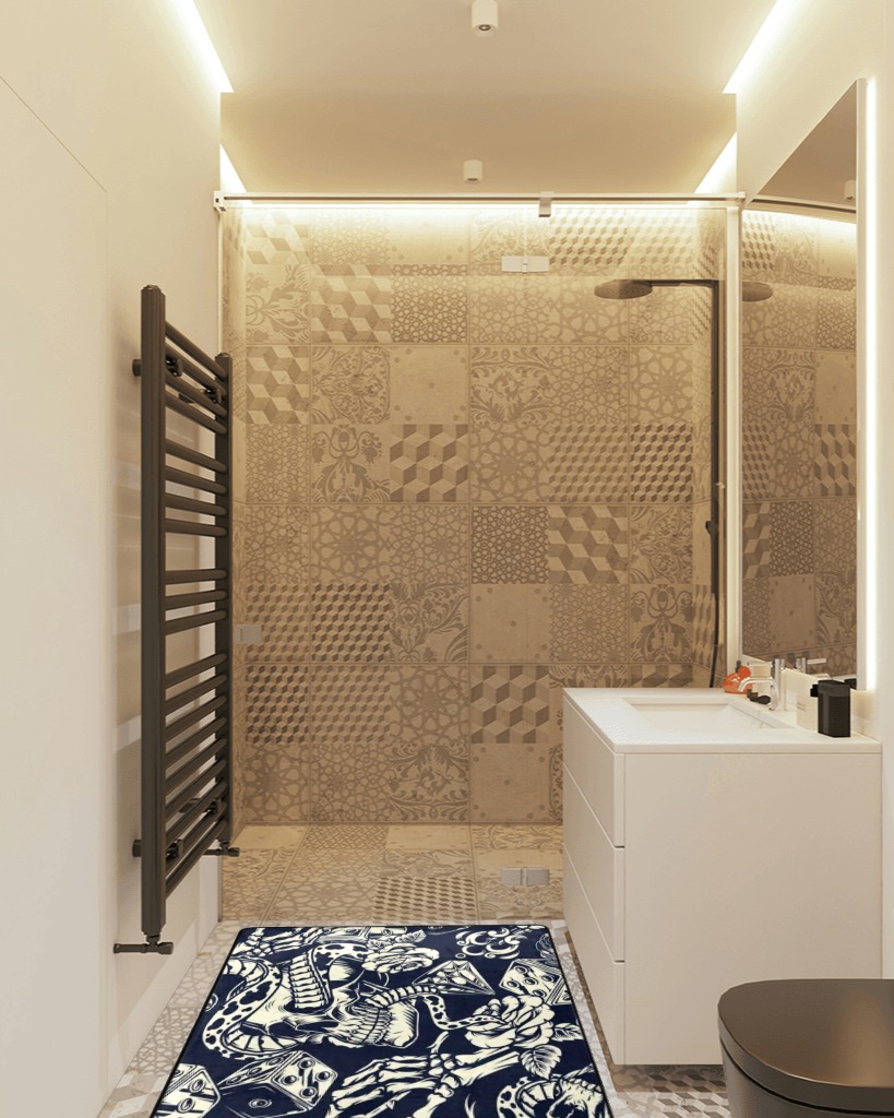 Bathroom rug ideas beige 3x5 in White Tiled Bathroom