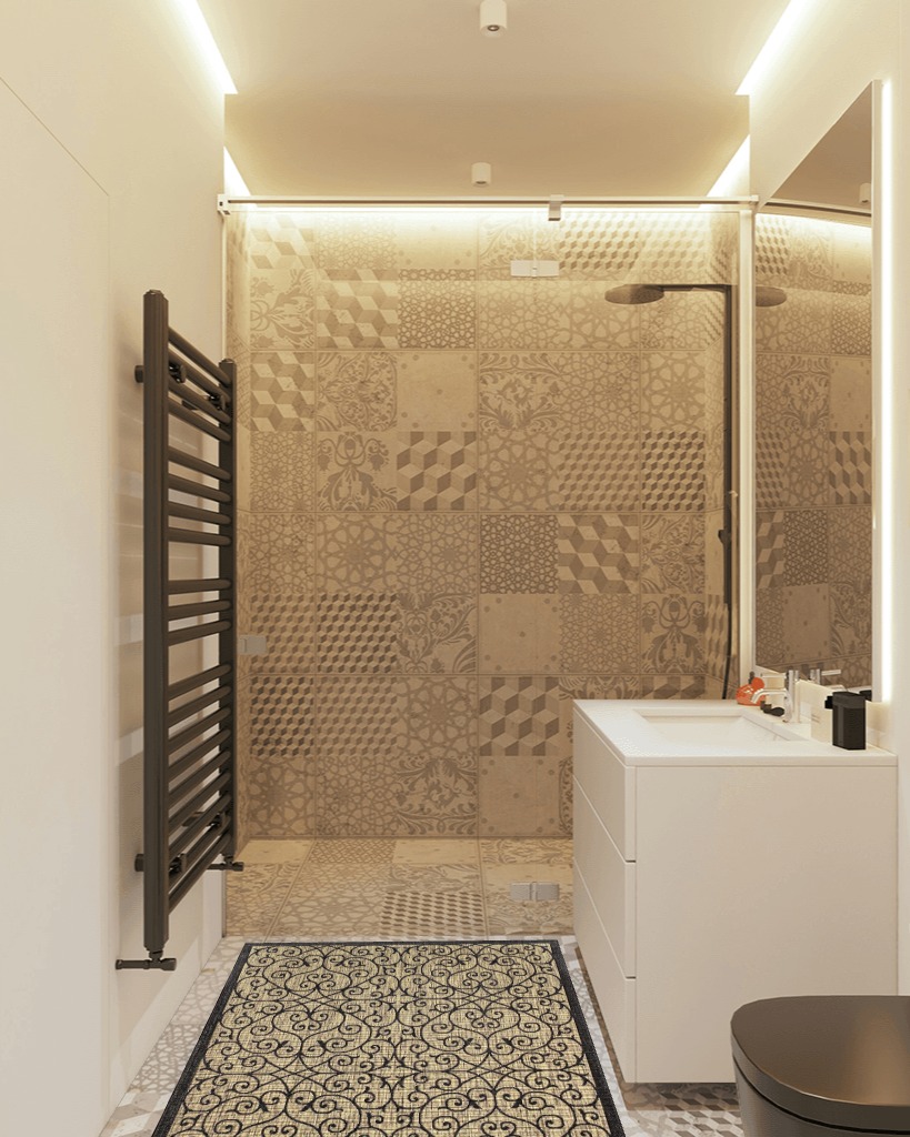 Bathroom rug ideas beige 3x5 in White Tiled Bathroom