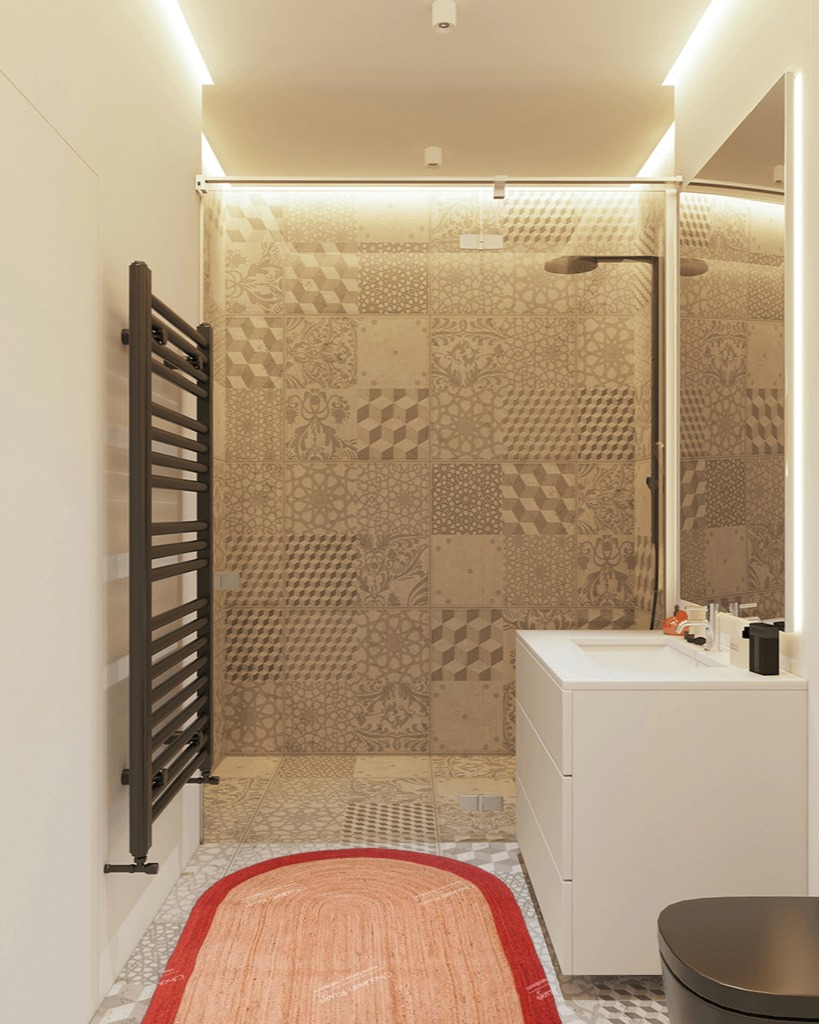Bathroom rug ideas red 3x5 in White Tiled Bathroom