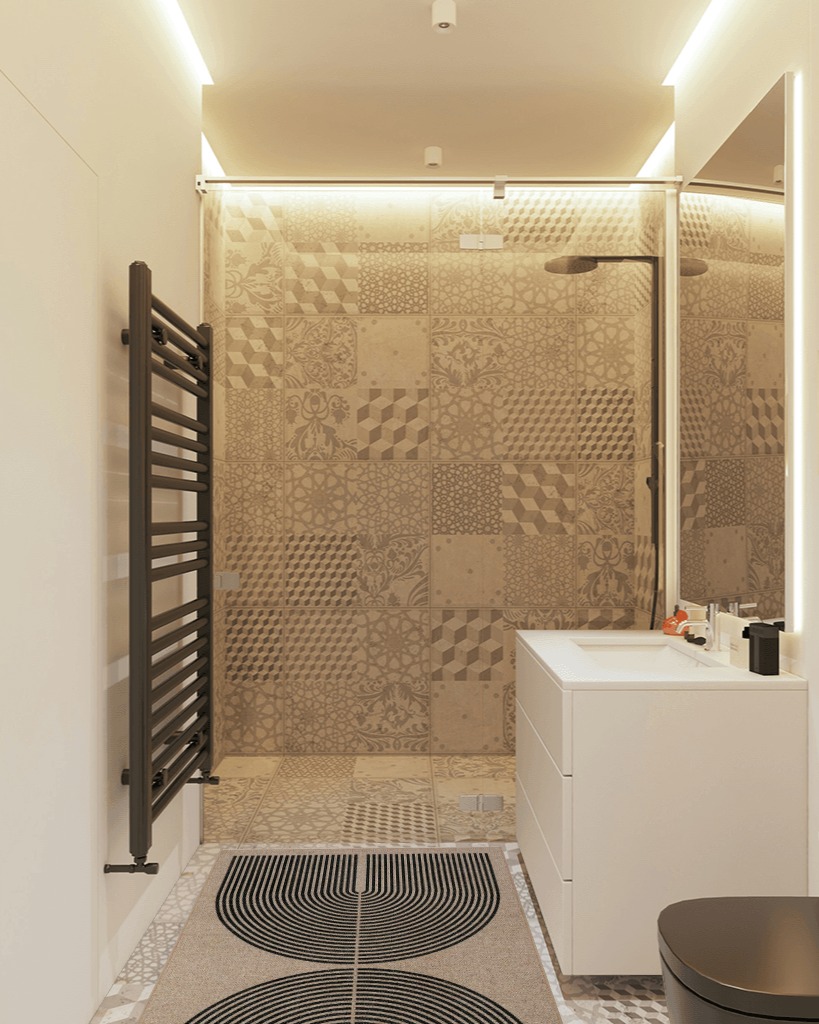 Bathroom rug ideas beige 3x5 in White Tiled Bathroom