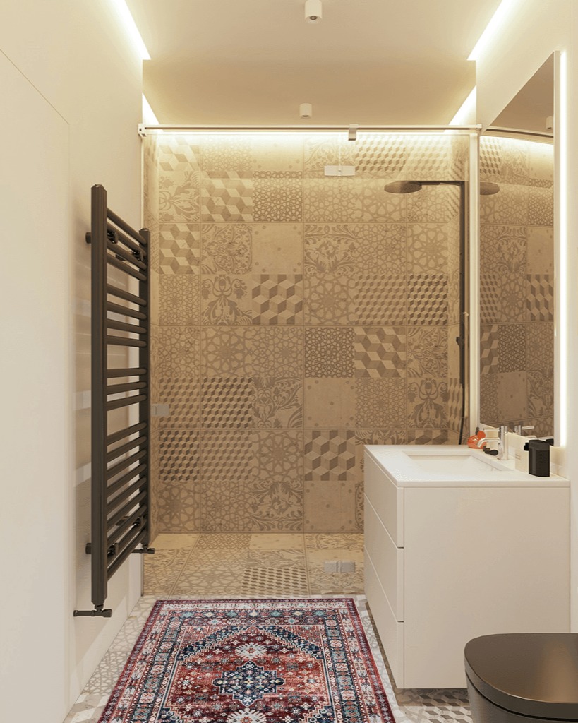 Bathroom rug ideas red 3x5 in White Tiled Bathroom