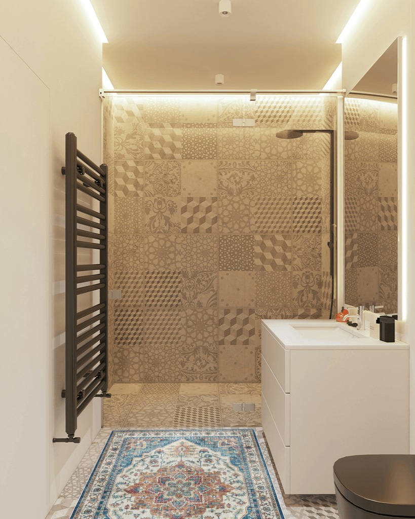 Bathroom rug ideas grey 3x5 in White Tiled Bathroom