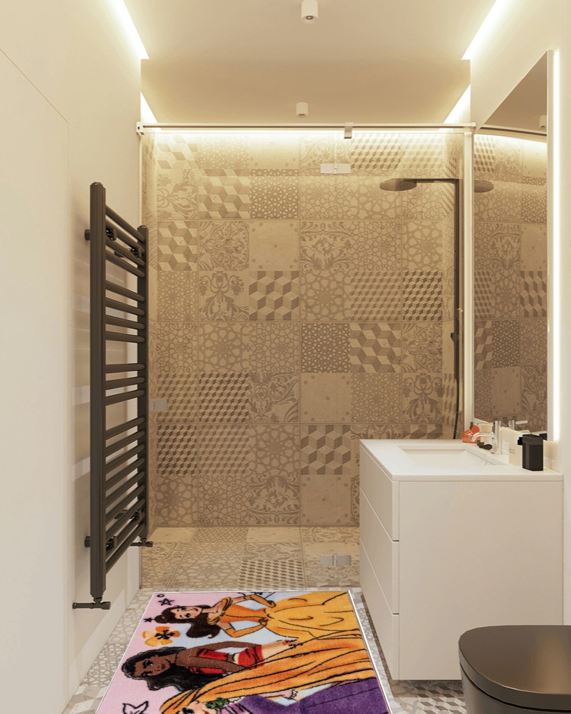 Bathroom rug ideas purple 3x5 in White Tiled Bathroom