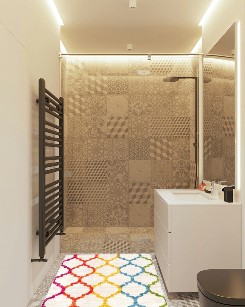 Bathroom rug ideas purple 3x5 in White Tiled Bathroom