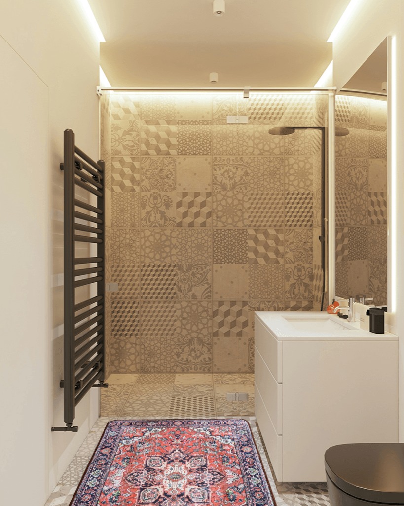 Bathroom rug ideas red 3x5 in White Tiled Bathroom
