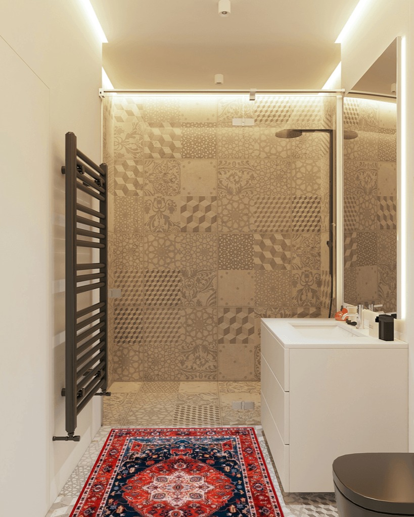 Bathroom rug ideas red 3x5 in White Tiled Bathroom
