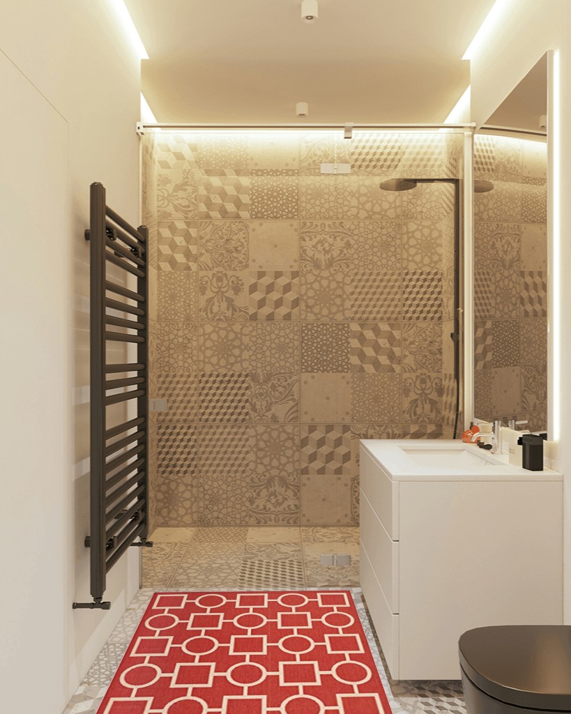 Bathroom rug ideas red 3x5 in White Tiled Bathroom