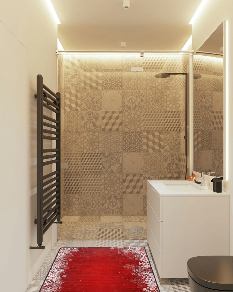 Bathroom rug ideas red 3x5 in White Tiled Bathroom