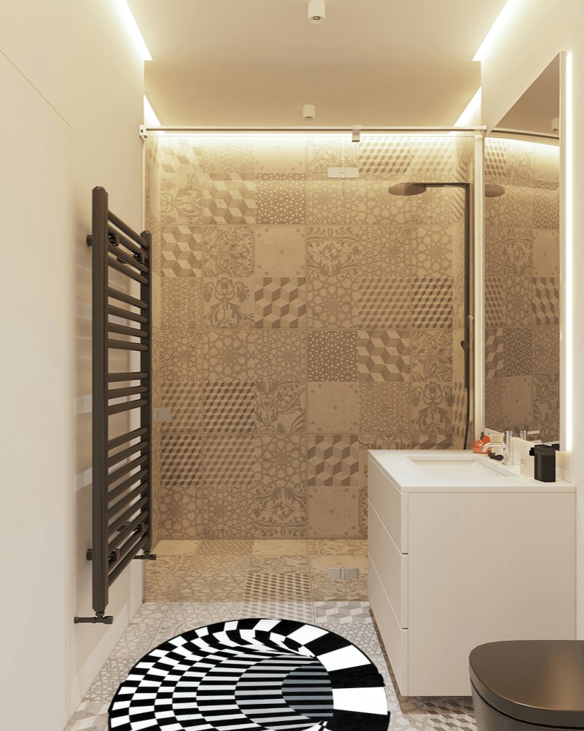 Bathroom rug ideas black white 3x5 in White Tiled Bathroom