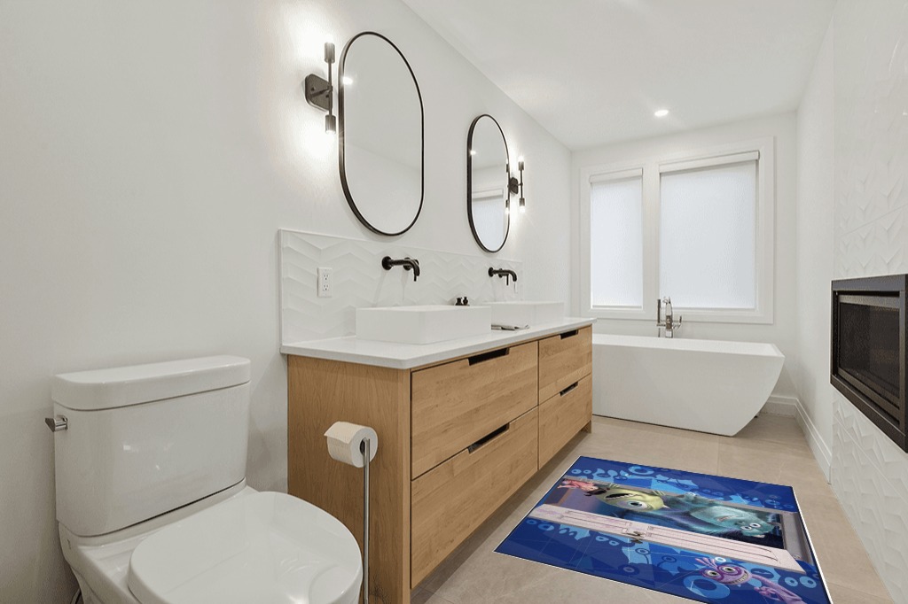 Bathroom rug ideas multicolor in Scandinavian Neutral bathroom