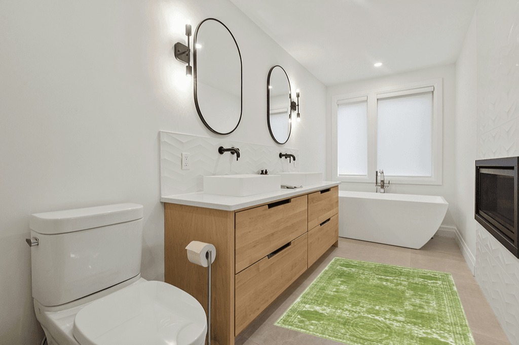 Green rug ideas in Scandinavian Neutral bathroom