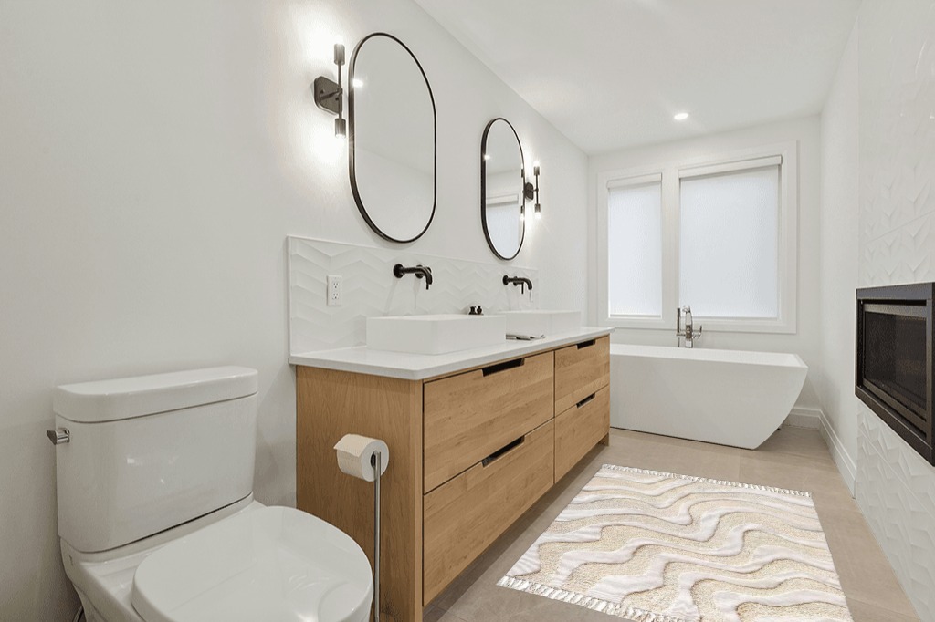 Bathroom rug ideas ivory in Scandinavian Neutral bathroom