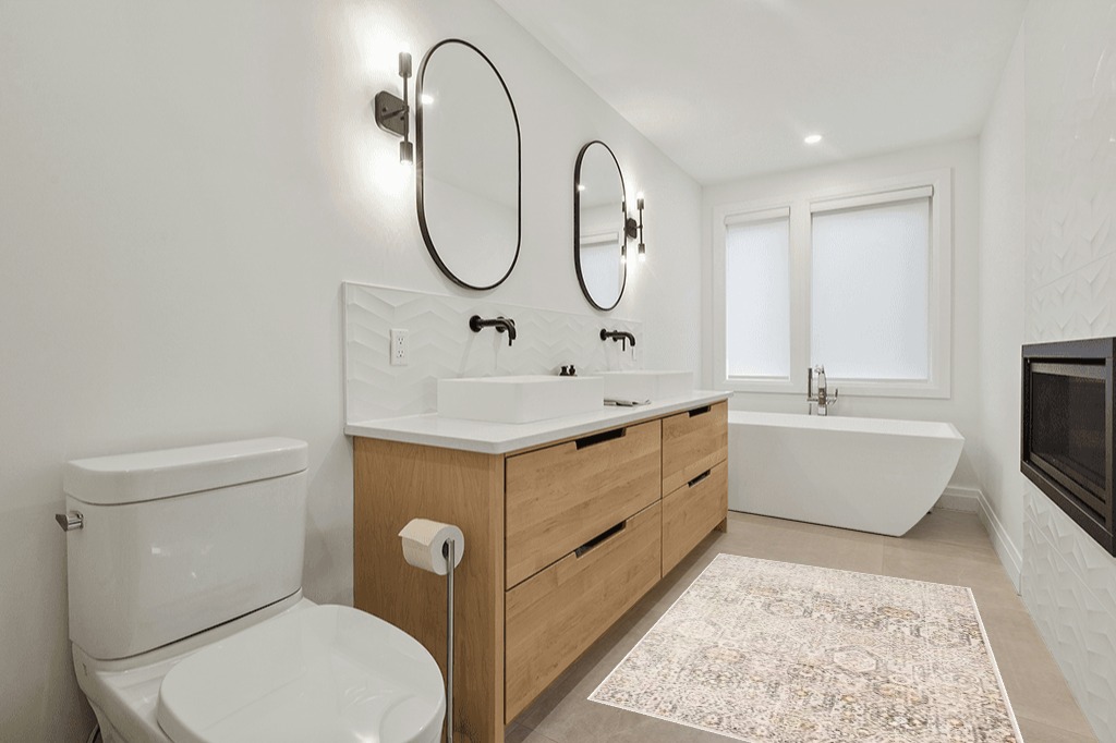 Decorating with persian rugs ideas in Scandinavian Neutral bathroom