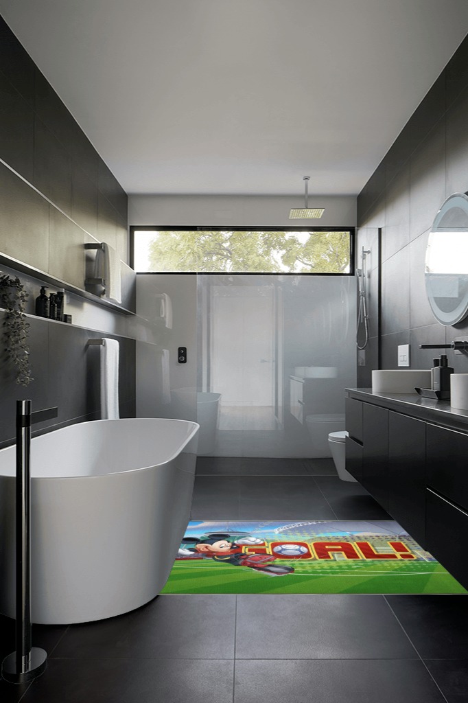 Bathroom rug ideas grey in Black Modern Bathroom