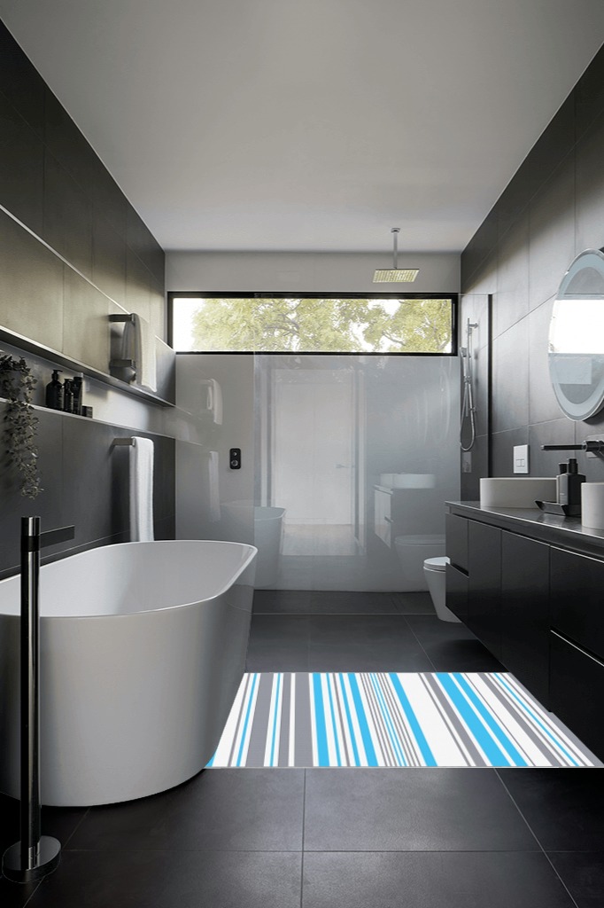 Bathroom rug ideas white in Black Modern Bathroom