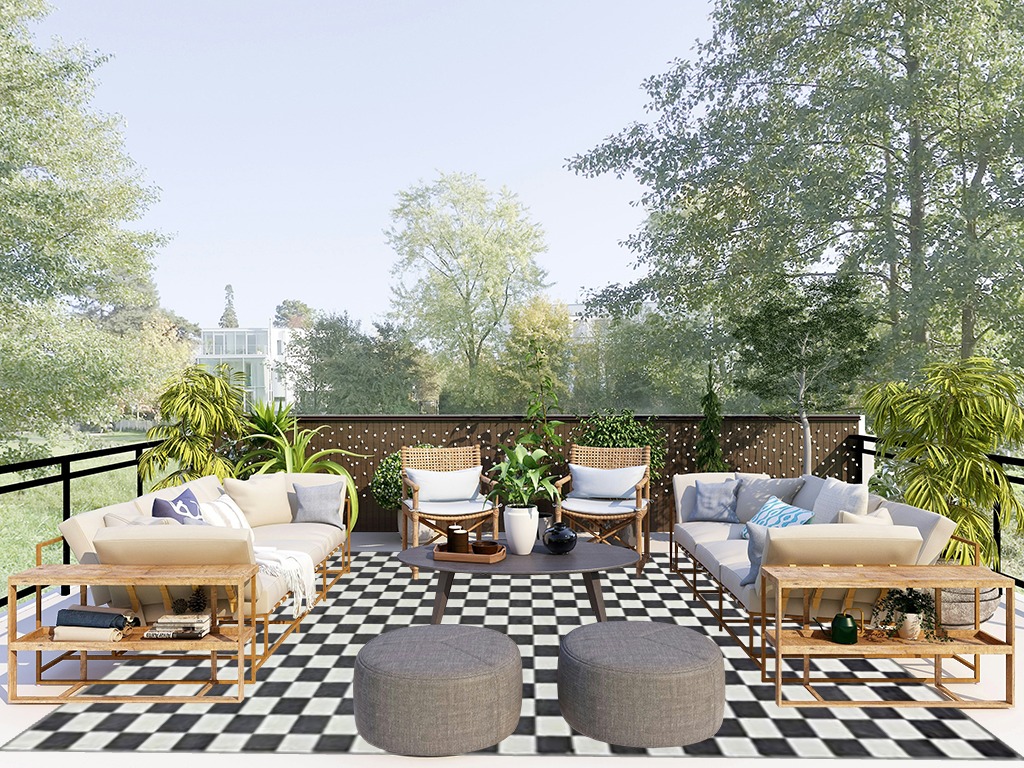 LUXE WEAVERS Geometric Checkered Gray and White 8x10 Area Rug in Scandinavian Modern Patio