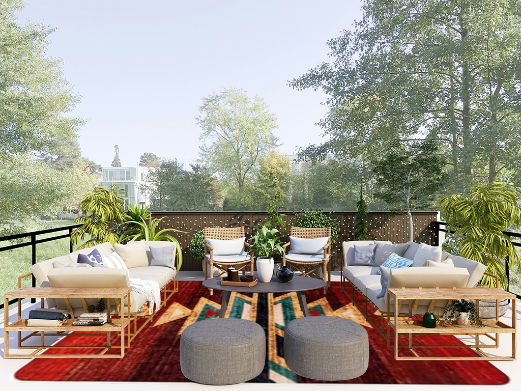 LIVEBOX Washable Western Rug 8x10 - Christmas Aztec Living Room Rug Thin Red Rugs for Bedroom, Large Farmhouse Rug Carpet Southwest Rug for Dining Room Office, Red in Scandinavian Modern Patio