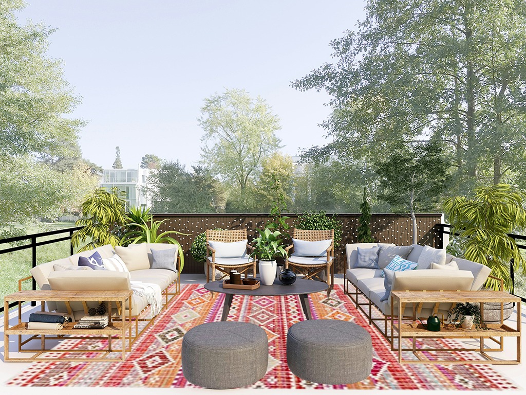 SAFAVIEH Montage Collection 8' x 10' Red / Fuchsia MTG271Q Boho Indoor/ Outdoor Non-Shedding Easy scrubbing Patio Backyard Porch Deck Mudroom Area-Rug in Scandinavian Modern Patio