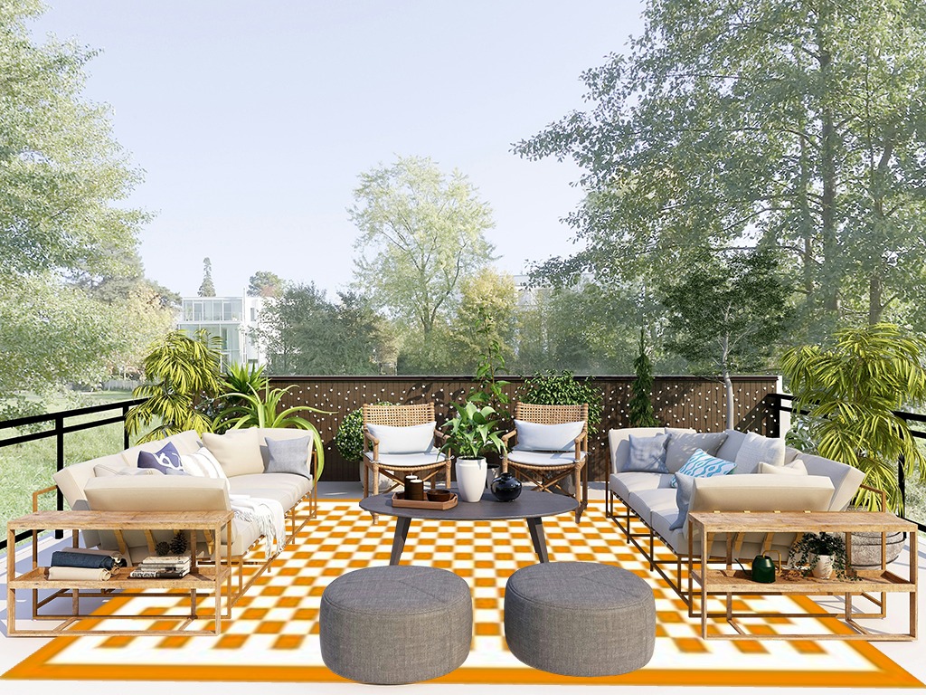 Washable 8x10 Checkered Area Rug for Living Room, Orange Checkerboard Modern Boho Large Rugs, Ultra Thin Low Pile Lightweight Indoor Carpet with Non-Slip Backing for Bedroom Kids Nursery Play Room in Scandinavian Modern Patio