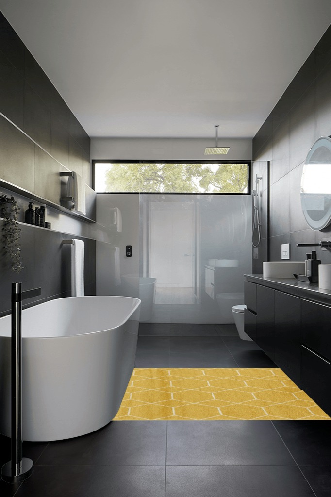 Bathroom rug ideas yellow in Black Modern Bathroom