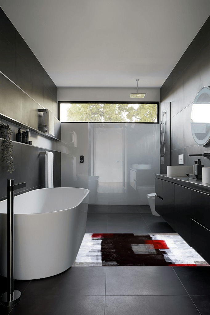Bathroom rug ideas black in Black Modern Bathroom