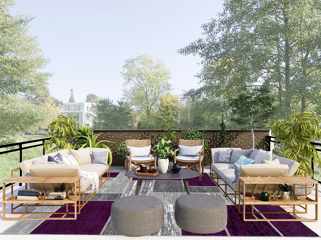 L'Baiet Verena Geometric Area Rug Purple Grey 8' x 10' Large Area Rugs Carpet for Living Room, Bedroom, Dining Table, Office, Hallway, Foyer | Neutral Colorful Modern Abstract Home Decor in Scandinavian Modern Patio