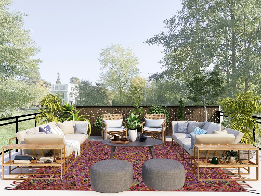 SAFAVIEH Blossom Collection 8' x 10' Purple / Multi BLM451A Handmade Tassel Premium Wool Area Rug in Scandinavian Modern Patio