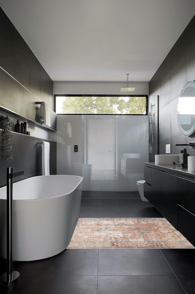 Oriental rug decorating ideas in Black Modern Bathroom