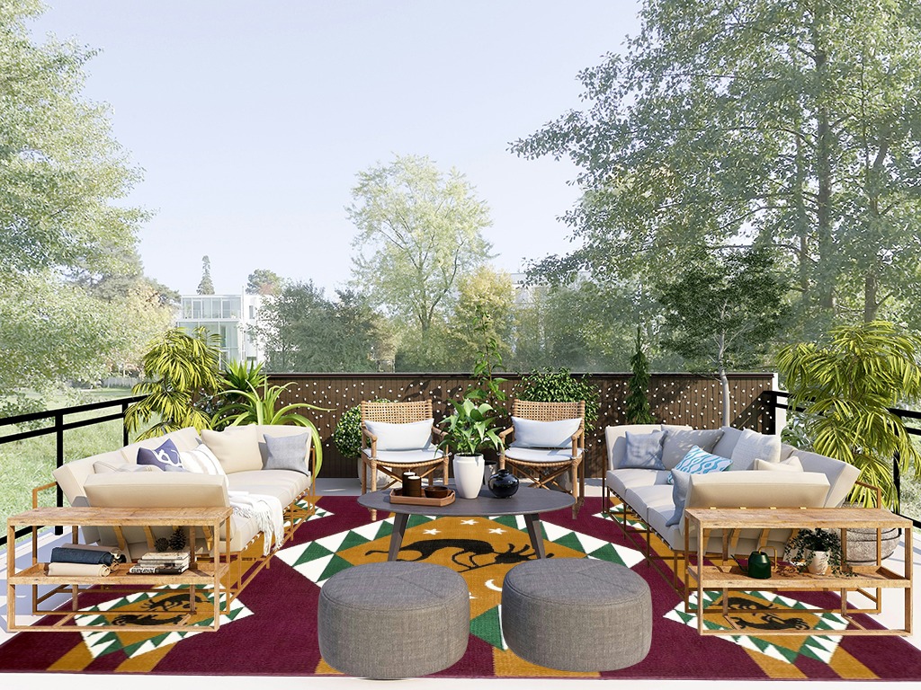 AllStar Rugs Red 8x10 Tribal Area Rug (7' 7" x 10' 6") in Scandinavian Modern Patio